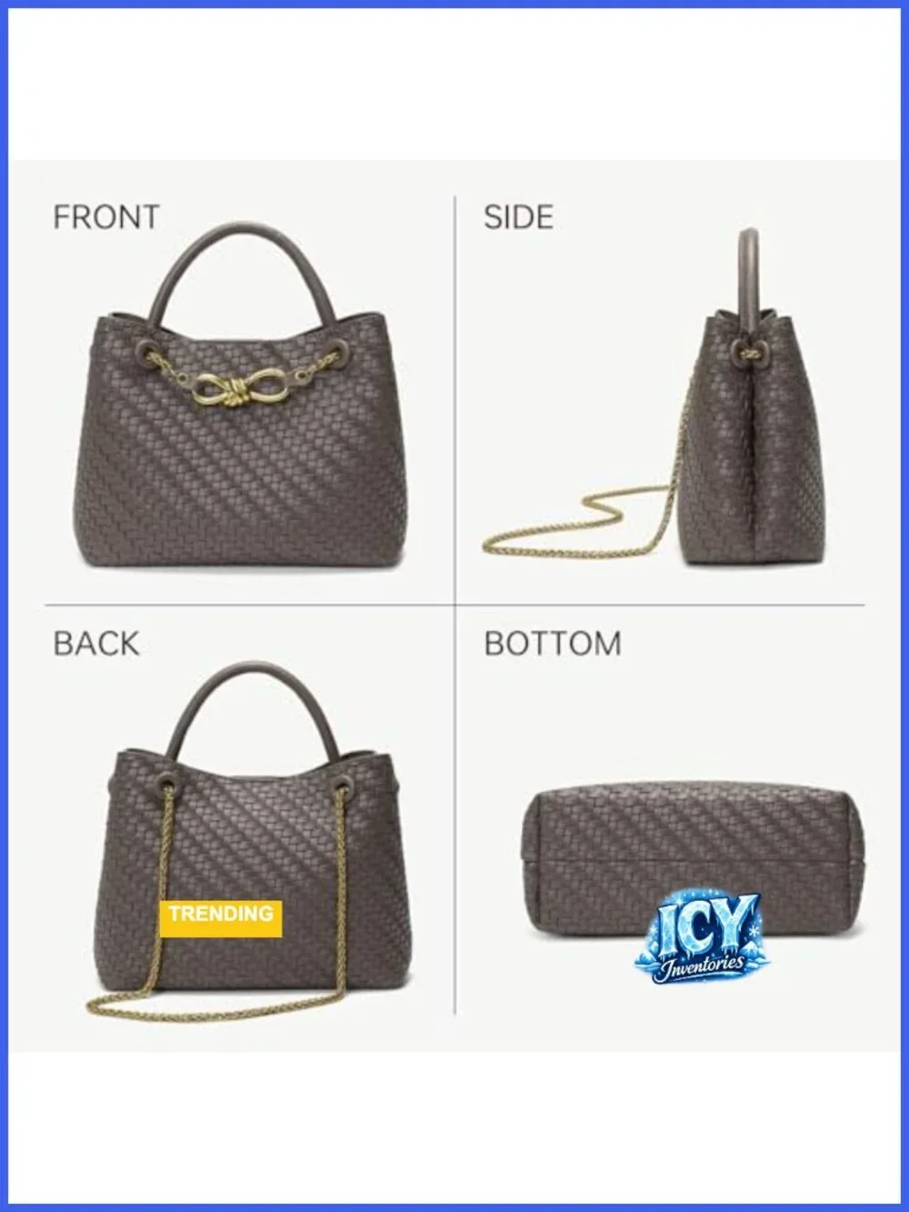 Woven Faux Leather Top Handle Purse with Adjustable Chain Strap